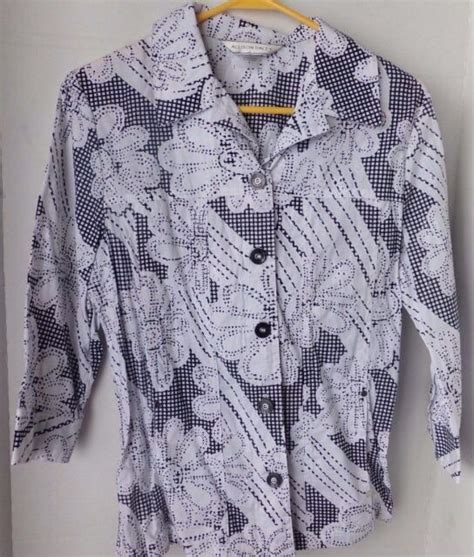Allison Daley 34 Sleeve Black And White Floral Button Down Shirt Size 8