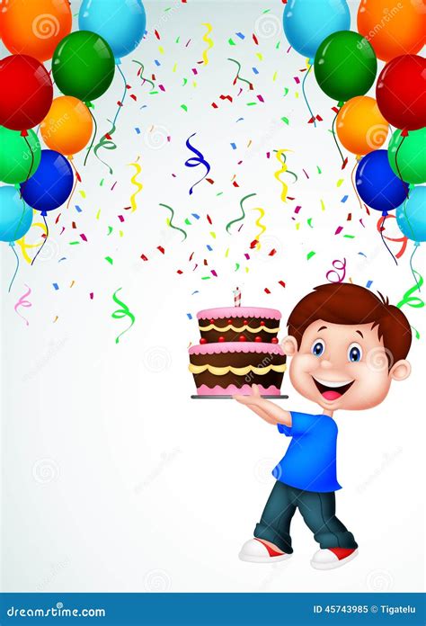 Boy Cartoon With Birthday Cake 45743985