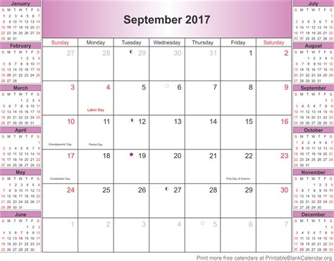 September 2017 Blank Calendar Template Printable Blank