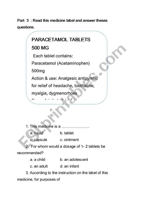 Create professional printable worksheets in seconds with just your web browser! reading medicine labels 2 - ESL worksheet by krufai