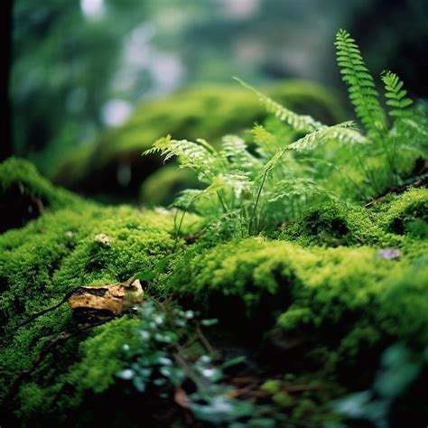 Premium Ai Image A Mossy Forest Floor With Ferns And Leaves