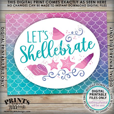 Mermaid Party Sign Lets Shellebrate Sign Birthday Party Lets