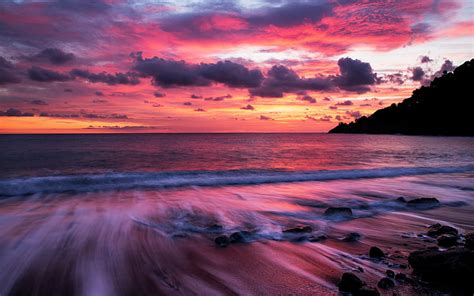 Hd Wallpaper Earth Sunset Beach Horizon Pink Purple Rock Sky
