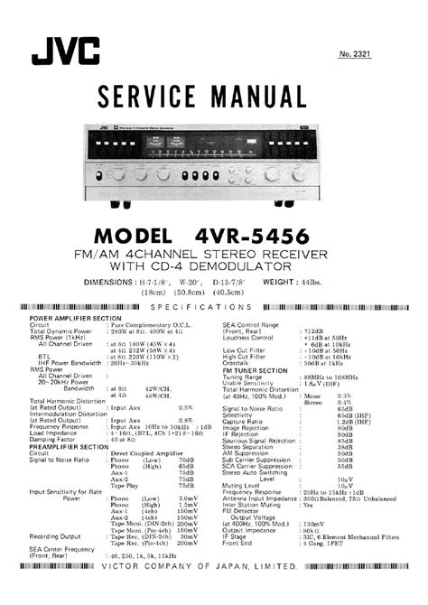 Jvc 4vr 5456 Am Fm Stereo Receiver With Cd 4 Demodulator Service Manual