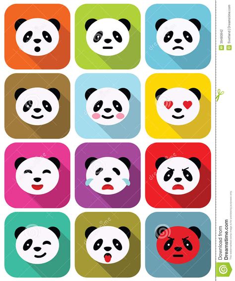 Panda Bear Flat Emotions Icons Set Stock Vector Illustration Of Face