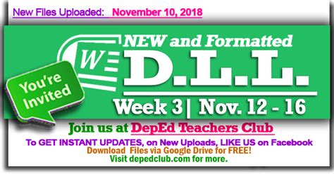 Week 3 3rd Quarter Daily Lesson Log Nov 12 16 2018 Weekly DLL