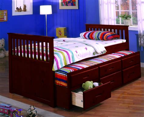 Twin Captain Bed Wtrundle And Drawers Cherry Pacific Imports Inc