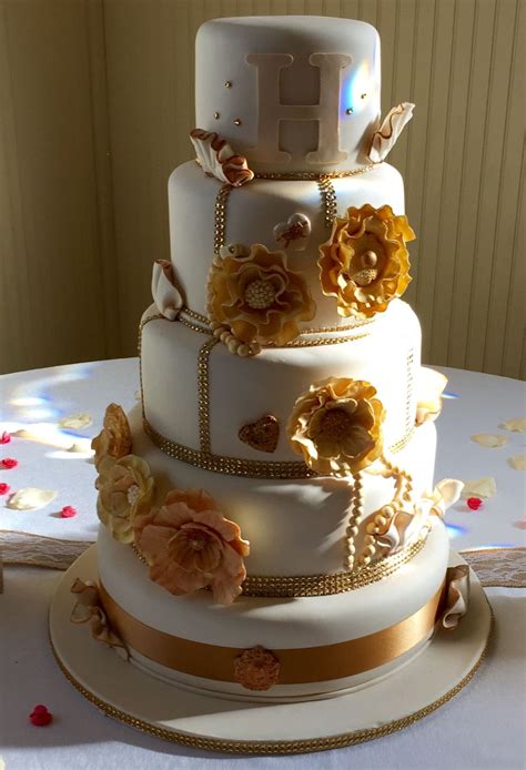 Gold Ivory Wedding Cake