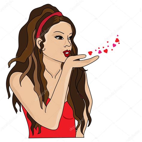 Clip Art Illustration Of A Brunette Girl Blowing A Kiss — Stock Photo