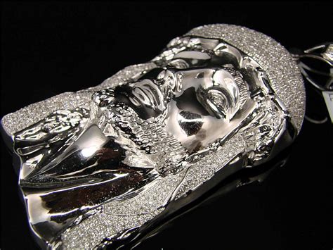 18k white gold jesus + iced cross combo with box chain. new_york_jewels: MENS XXL WHITE GOLD JESUS FACE PIECE ...