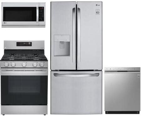 4 piece kitchen appliances package with french door refrigerator, electric range, dishwasher and over the range microwave in stainless steel. LG 4 Piece Kitchen Appliances Package with LFDS22520S 30 ...