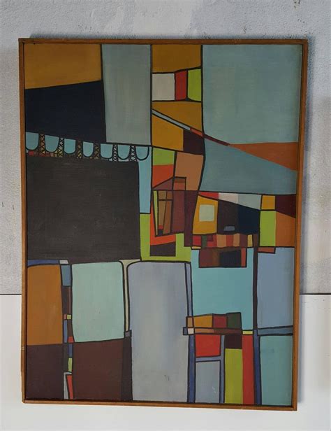 Mid Century Modern Abstract Constructivism Oil Paintings