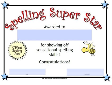 Printable Award for Spelling Super teacher worksheets, Algebra