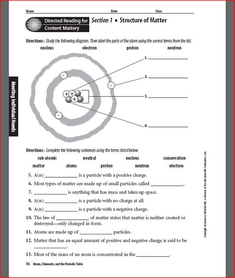 Atomic structure worksheets and answers. Unit 4, Section 1: Atoms and Subatomic Particles - Miss ...