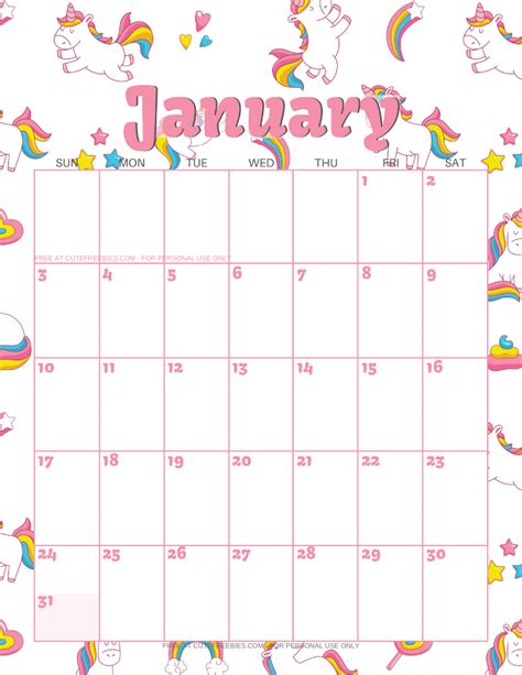 A window will appear with the calendar pdf and you can save it to your computer or print it directly. JANUARY-2021-CALENDAR-PRINTABLE-UNICORNS - Cute Freebies For You