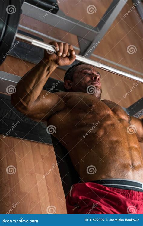 Shirtless Body Builder Doing Bench Press For Chest Stock Image Image