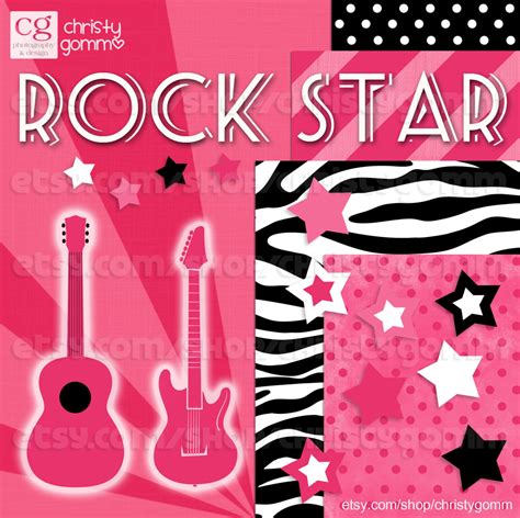 Rock Star Clip Art Instant Download Pink Zebra Guitar Dots Etsy