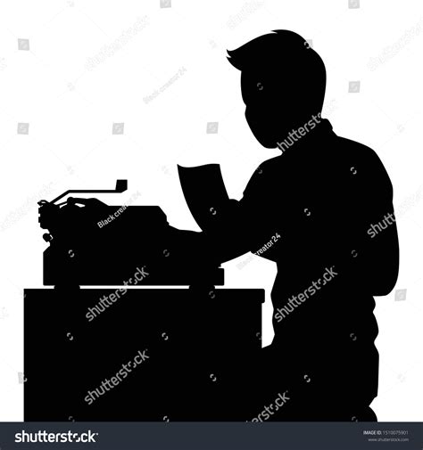 Male Worker Typewriter Silhouette Vector Stock Vector Royalty Free