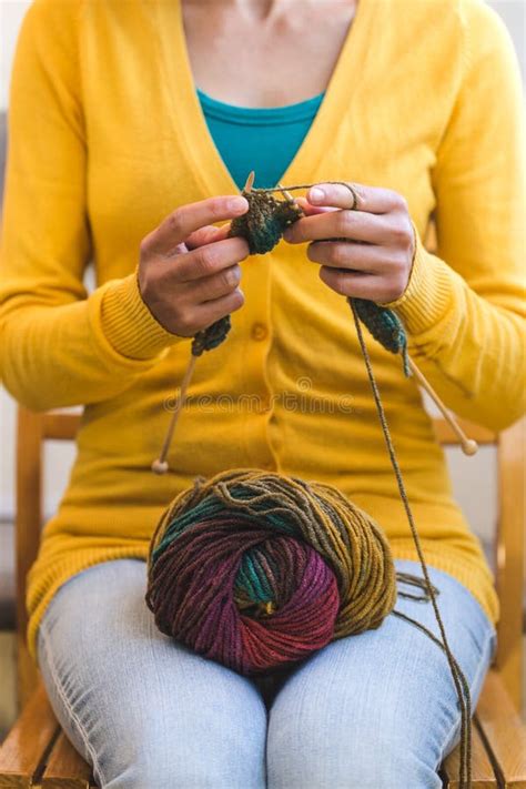 Young Woman Is Knitting Stock Image Image Of Handmade 163608387