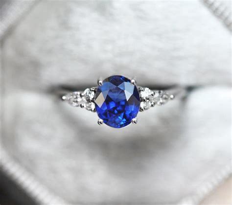 Blue Sapphire Ring Oval Blue Sapphire Cluster Ring Blue Etsy Uk