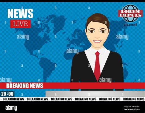 Anchorman On Tv Broadcast News Breaking News Vector Illustration