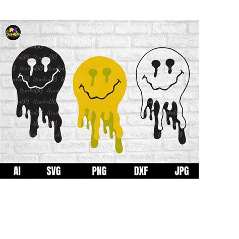 Melted Face Svg Happy Face Drip Svg Retro Smile Svg Good Inspire Uplift