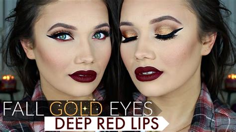 Golden Smokey Eyes Deep Red Lips Makeup Tutorial Deep Red Lips Red Lip Makeup Lip Makeup