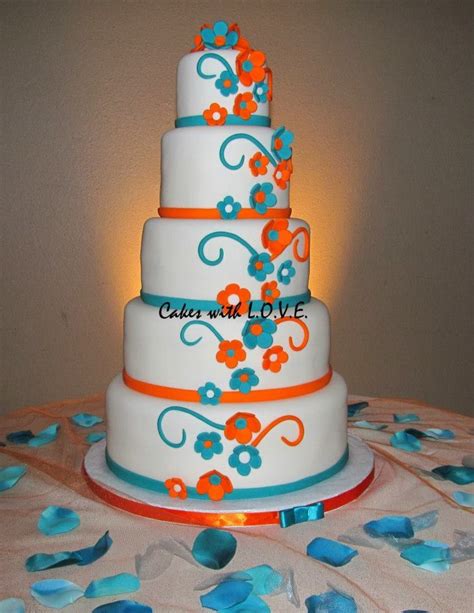 Blue And Orange Wedding Cake