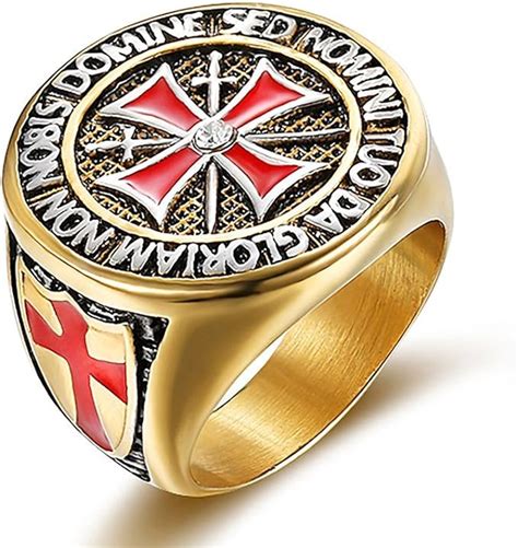 Mens Stainless Steel Gold Plated Knights Templar Master Cross Signet