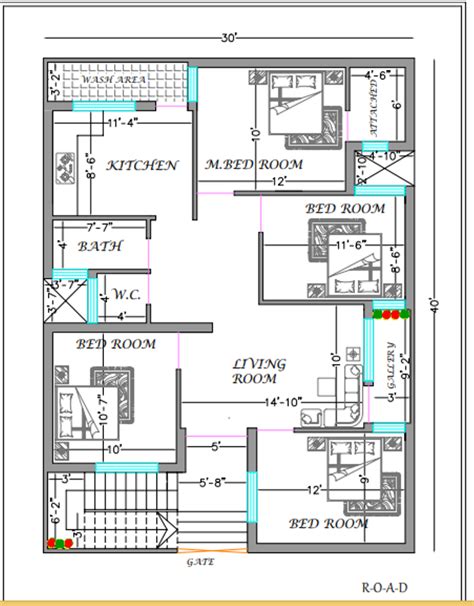 30x40 4bhk House Plan In Auto Cad 2010