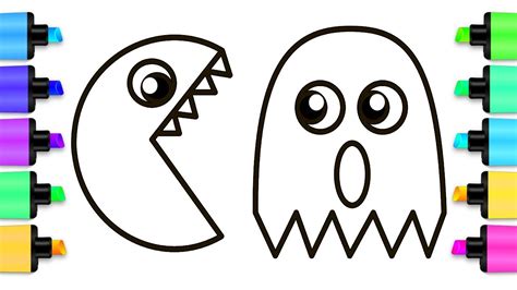 How To Draw Pac Man And Rainbow Ghost Coloring Pages For Children