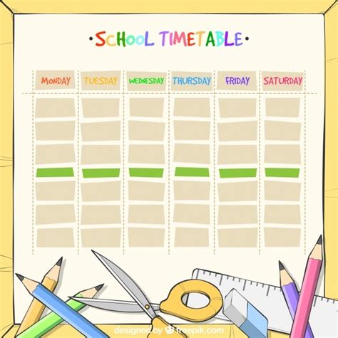 Free Vector Hand Drawn School Timetable Template