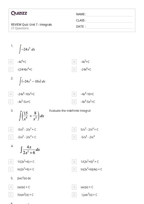 50 Integrals Worksheets On Quizizz Free And Printable