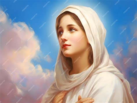 Premium Photo | Portrait of our lady of grace Virgin Mary in the sky