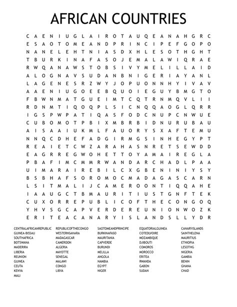 African Countries Word Search Wordmint