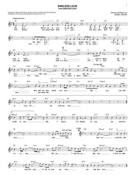 Endless Love By Lionel Richie Digital Sheet Music For Lead Sheet