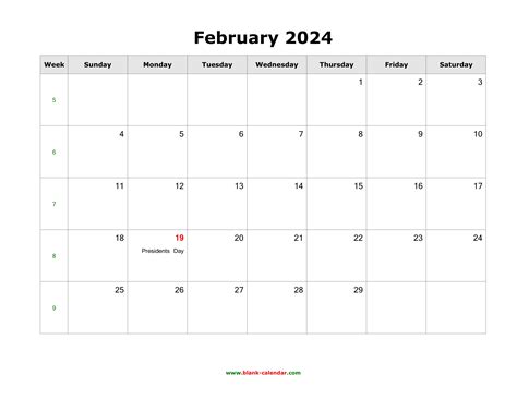 Download February 2024 Blank Calendar With Us Holidays Horizontal