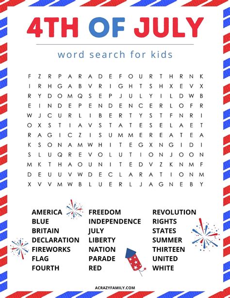 Free Printable 4th Of July Word Search Adams America Barbecue