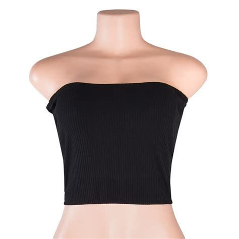 buy cheap summer women cropped black tube top kintted off shoulder strapless