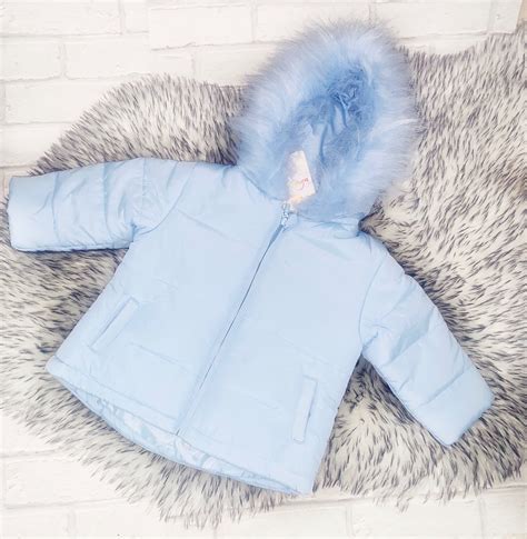 Baby Boys Blue Padded Coat With Blue Fur