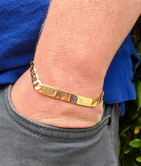 Personalised Mens Solid 9ct Yellow Gold Curb Identity