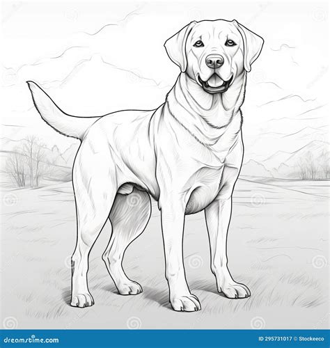 Labrador Retriever Coloring Page Detailed Shading, Uhd Image Stock