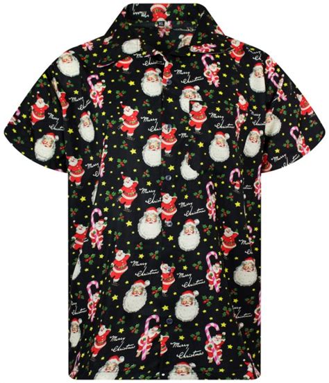 King Kameha Funky Hawaiihemd Kurzarm Weihnachten Candycane Hawaiishirt
