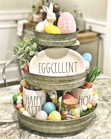 Easter Themed Galvanized Tiered Tray With Images Diy Easter