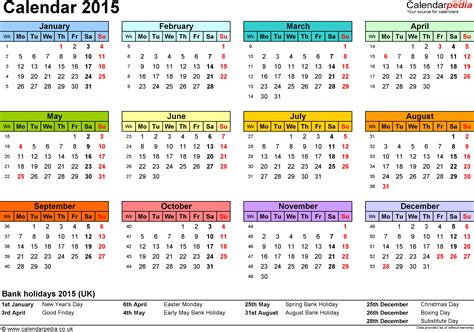 2015 Yearly Calendar Template In Landscape format Excel Calendar 2015