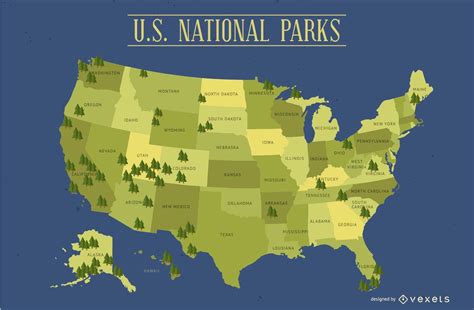 Karte Der Nationalparks Der Vereinigten Staaten Vektor Download