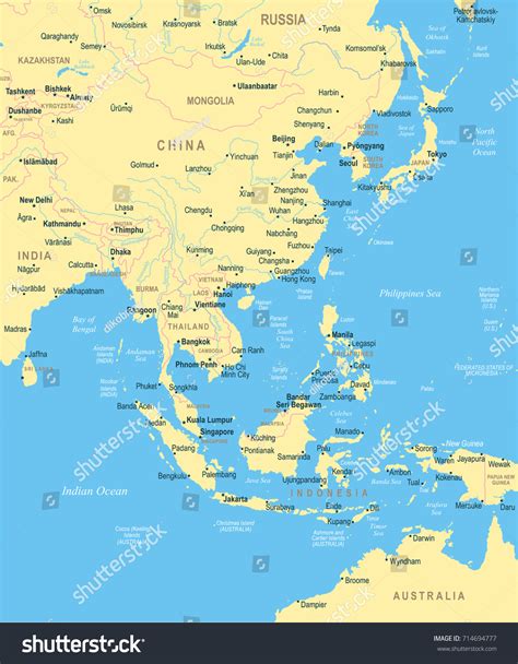 East Asia Map Detailed Vector Illustration Stock Vector Royalty Free
