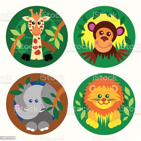 Set Of Four Jungle Theme Animals Stock Illustration Download Image