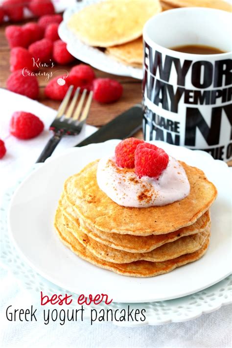Greek yogurt pancakes made with whole wheat flour and protein packed greek yogurt are a healthy, easy breakfast that can be made with any type of fresh fruit or toppings. Best Ever Greek Yogurt Pancakes - Kim's Cravings