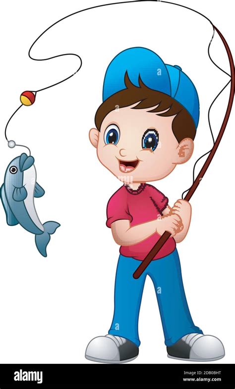 Illustration Of Cute Cartoon Boy Fishing Stock Vector Image And Art Alamy